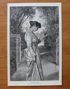 Holzstich Interessante Lektüre 1887 nach Gemälde von W A Shade Kunst Künstler